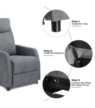 Fabric With 6-Point Massage Heating Function Recliner Light Gray
