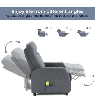 Fabric With 6-Point Massage Heating Function Recliner Light Gray
