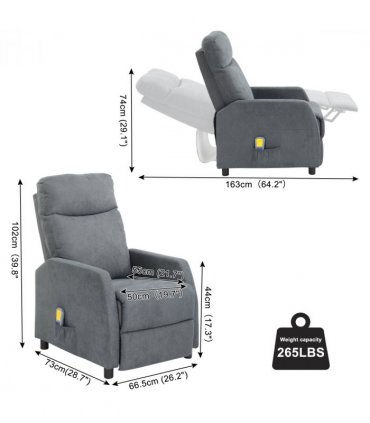 Fabric With 6-Point Massage Heating Function Recliner Light Gray