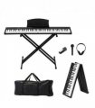 Glarry GPPS01-106 88 Key Folding Piano Semi-Weighted Standard Keyboards Digital Piano with double X type stand，MIDI Bluetooth, Handbag，Headphone，for Piano Lover Black color
