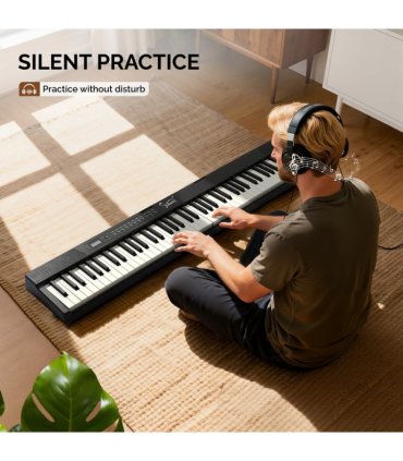 Glarry GPPS01-106 88 Key Folding Piano Semi-Weighted Standard Keyboards Digital Piano with double X type stand，MIDI Bluetooth, Handbag，Headphone，for Piano Lover Black color