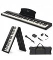 Glarry GPPS01-106 88 Key Folding Piano Semi-Weighted Standard Keyboards Digital Piano with MIDI Bluetooth, Handbag，Headphone，for Piano Lover Black color