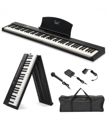 Glarry GPPS01-106 88 Key Folding Piano Semi-Weighted Standard Keyboards Digital Piano with MIDI Bluetooth, Handbag，Headphone，for Piano Lover Black color