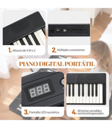 Glarry GPPS01-106 88 Key Folding Piano Semi-Weighted Standard Keyboards Digital Piano with MIDI Bluetooth, Handbag，Headphone，for Piano Lover Black color
