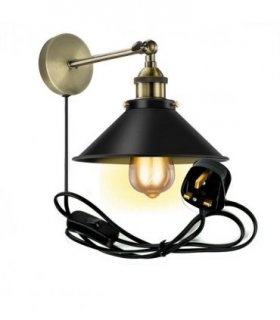Vintage Plug-In Wall Light Black Sconce E27 Lamp~2271