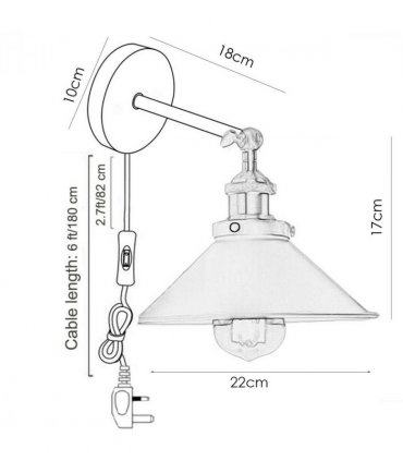Vintage Plug-In Wall Light Black Sconce E27 Lamp~2271