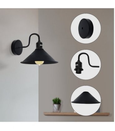 Black Vintage Industrial E27 Wall Sconce with Swan Neck Wall Light  ~2484
