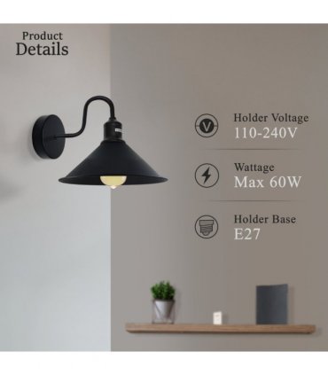 Black Vintage Industrial E27 Wall Sconce with Swan Neck Wall Light  ~2484