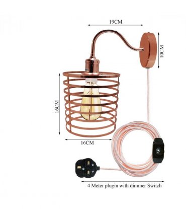 Retro Industrial Wall Sconce Light Plug in Wall Lamp Rose Gold~1564