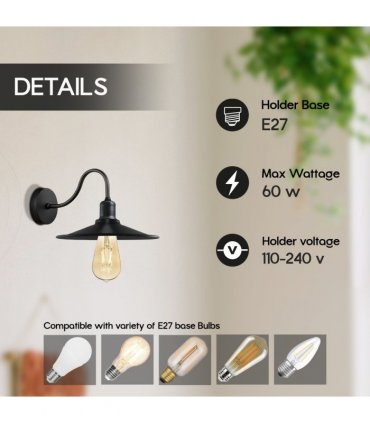Wall Sconce Black Cone Shape Shade ~1502