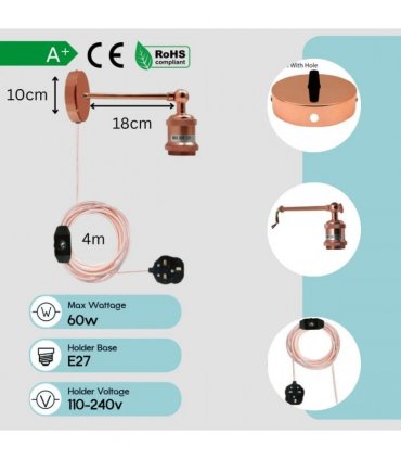 Wall Plug-in lights Vintage Wall Sconce Lamp Rose Gold ~1453