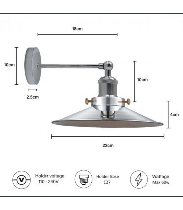 Satin Nickel Vintage Industrial E27 Adjustable Metal Sconce Wall Light ~2112