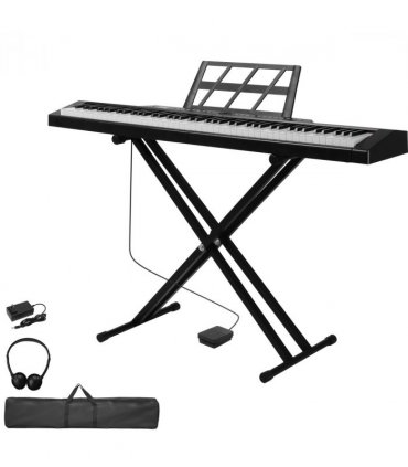 GPP-105 88 Key Full Size Semi-Weighted Standard Keyboards Digital Piano with Dual-tube X-Shape Stand, MIDI Bluetooth, Headphone，for Piano Lover Black color