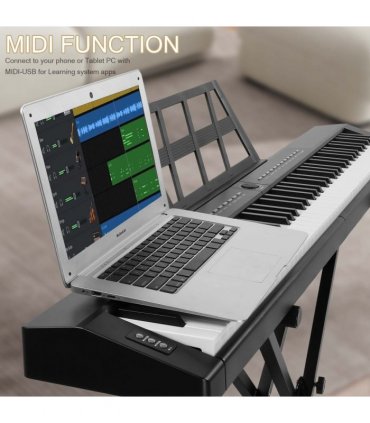 GPP-105 88 Key Full Size Semi-Weighted Standard Keyboards Digital Piano with Dual-tube X-Shape Stand, MIDI Bluetooth, Headphone，for Piano Lover Black color