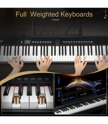 GPP-105 88 Key Full Size Semi-Weighted Standard Keyboards Digital Piano with Dual-tube X-Shape Stand, MIDI Bluetooth, Headphone，for Piano Lover Black color