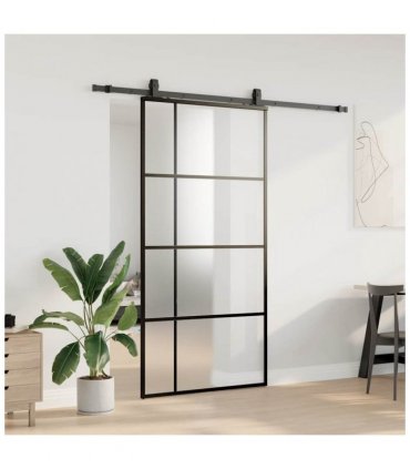 vidaXL Sliding Door with Hardware Set Black 102.5x205 cm ESG Glass