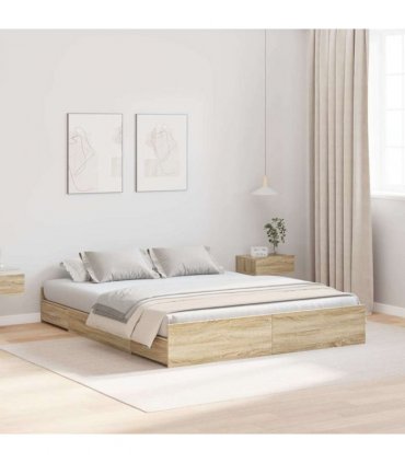 vidaXL Storage Bed Frame Sonoma Oak 140 x 200 cm Engineered Wood