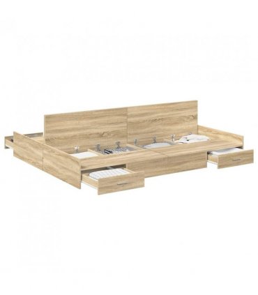 vidaXL Storage Bed Frame Sonoma Oak 140 x 200 cm Engineered Wood