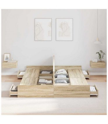 vidaXL Storage Bed Frame Sonoma Oak 140 x 200 cm Engineered Wood