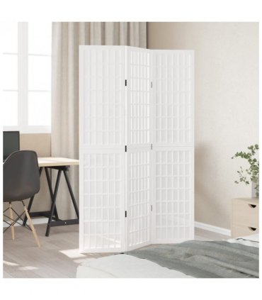 vidaXL Room Divider 3 Panels White Solid Wood Paulownia