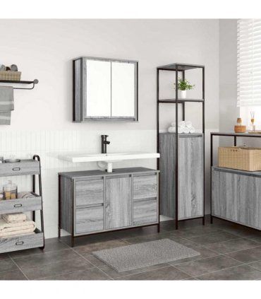 vidaXL Bathroom Furniture Set with Drawer 2 pcs Grey sonoma and Black