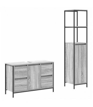 vidaXL Bathroom Furniture Set with Drawer 2 pcs Grey sonoma and Black