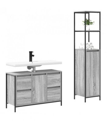 vidaXL Bathroom Furniture Set with Drawer 2 pcs Grey sonoma and Black
