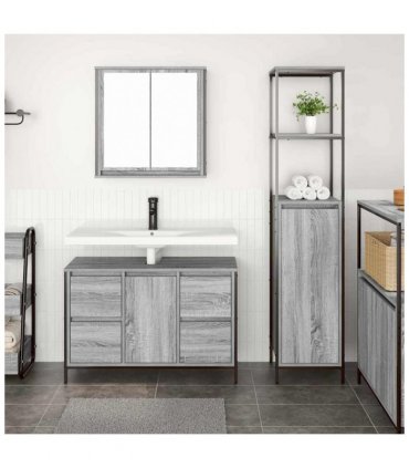 vidaXL Bathroom Furniture Set with Drawer 2 pcs Grey sonoma and Black