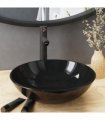 vidaXL Bathroom Sink with Tap and Push Drain Black Tempered Glass