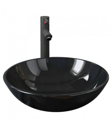 vidaXL Bathroom Sink with Tap and Push Drain Black Tempered Glass