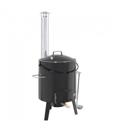 vidaXL Goulash Cannon with Chimney and Lid Black Enamelled Steel