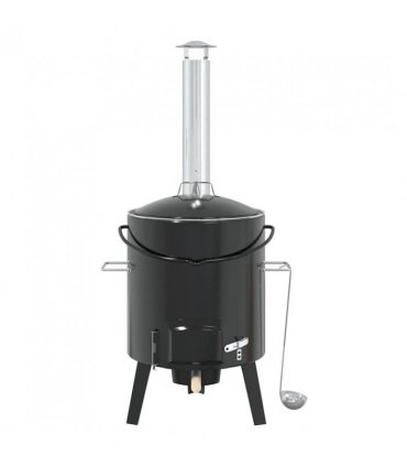 vidaXL Goulash Cannon with Chimney and Lid Black Enamelled Steel