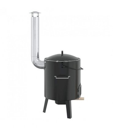vidaXL Goulash Cannon with Chimney and Lid Black Enamelled Steel