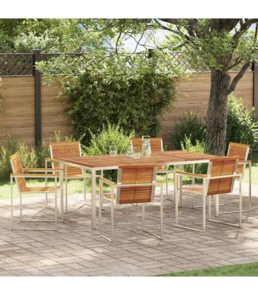 vidaXL Garden Dining Set 7 pcs Brown Solid Acacia Wood