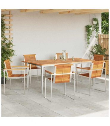 vidaXL Garden Dining Set 7 pcs Brown Solid Acacia Wood