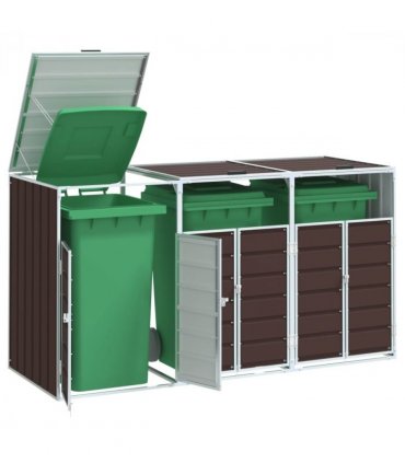 vidaXL Wheelie Bin Storage for Triple Bins Brown 216x81x115 cm Steel