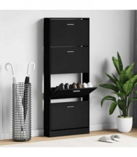 vidaXL Shoe Cabinet Black 59x17x150 cm Engineered Wood