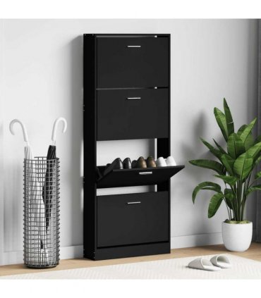 vidaXL Shoe Cabinet Black 59x17x150 cm Engineered Wood