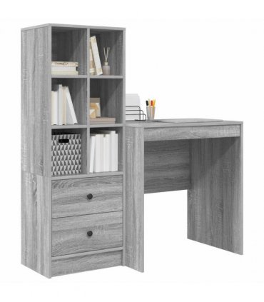 vidaXL Desk with Drawer with Shelf with Storage 2 pcs Grey Sonoma