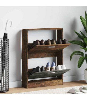 vidaXL Shoe Cabinet Smoked Oak 59x17x81 cm Engineered Wood