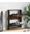 vidaXL Shoe Cabinet Smoked Oak 59x17x81 cm Engineered Wood