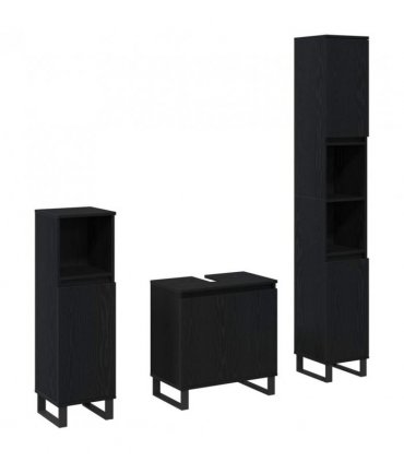 vidaXL Bathroom Furniture Set Wall-mounted with Door 3 pcs Black Oak