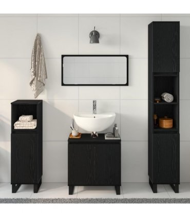 vidaXL Bathroom Furniture Set Wall-mounted with Door 3 pcs Black Oak