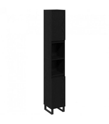 vidaXL Bathroom Furniture Set Wall-mounted with Door 3 pcs Black Oak