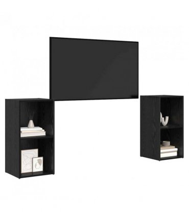 vidaXL TV Cabinet Set Wall-mounted 2 pcs Black Oak 72 x 35 x 36.5 cm