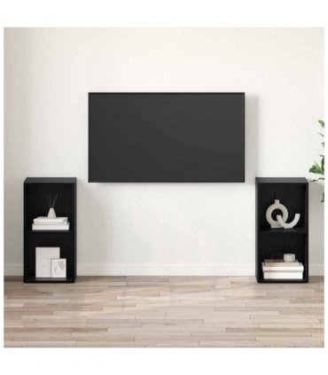 vidaXL TV Cabinet Set Wall-mounted 2 pcs Black Oak 72 x 35 x 36.5 cm
