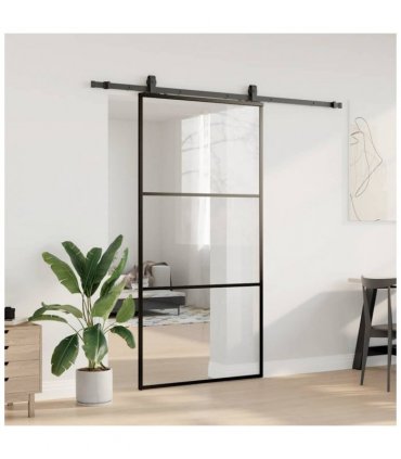vidaXL Sliding Door with Hardware Set Black 102x205 cm ESG Glass