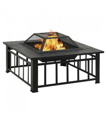 vidaXL Garden Fire Pit with Poker 81x81x47 cm XXL Steel