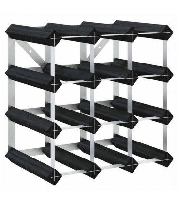 vidaXL Wine Rack for 12 Bottles Black Solid Pine Wood