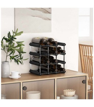 vidaXL Wine Rack for 12 Bottles Black Solid Pine Wood